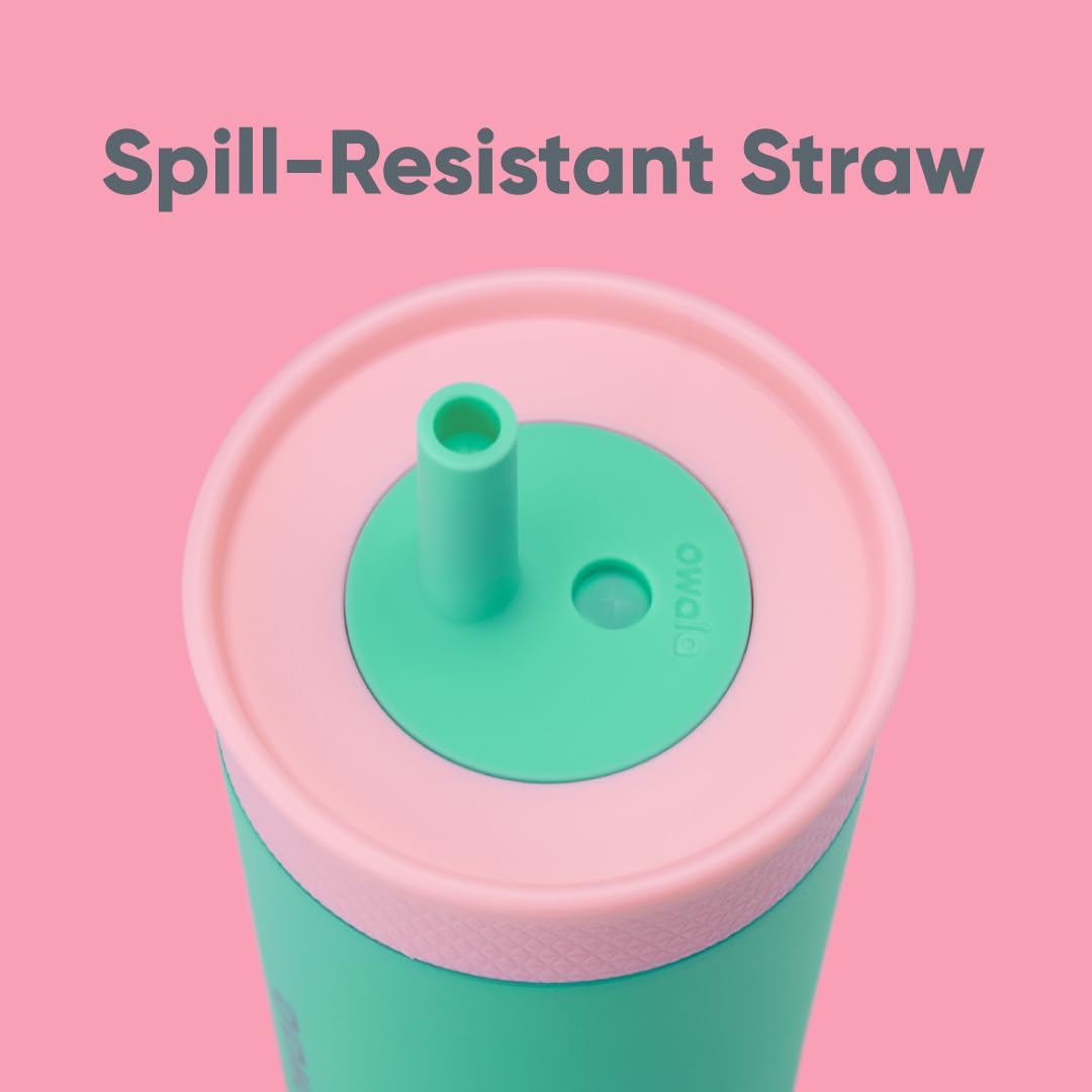 12 oz Owala Kids Stainless Steel Insulated Tumbler with Spill-Resistant Flexible Straw, Easy to Clean, Dishwasher Safe, Pink & Teal, Real Cool Fish, Travel Water Bottle