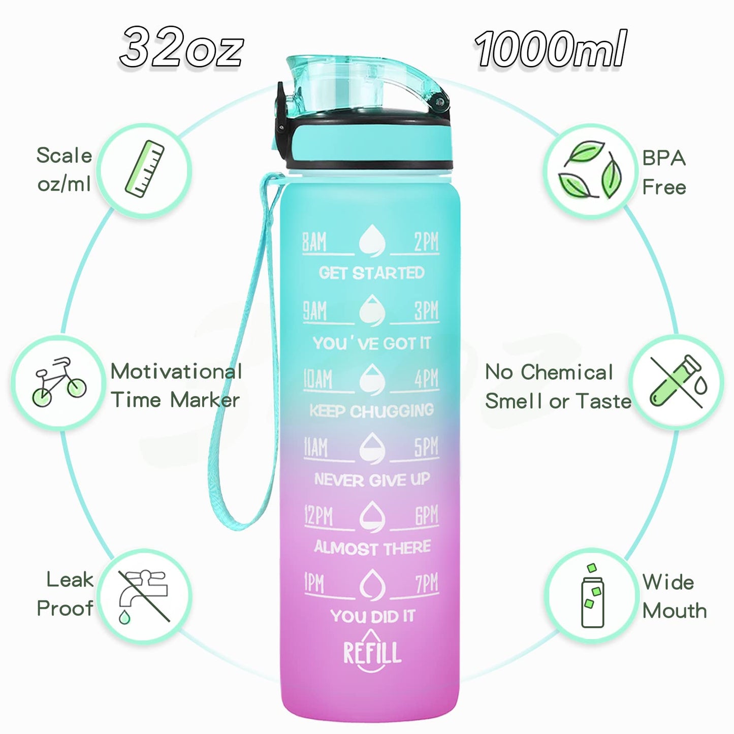 24 oz Contigo AUTOSEAL Cortland Water Bottle, BPA-Free Plastic, Spill-Proof Lid with Carry Handle, Dishwasher Safe, Spirulina