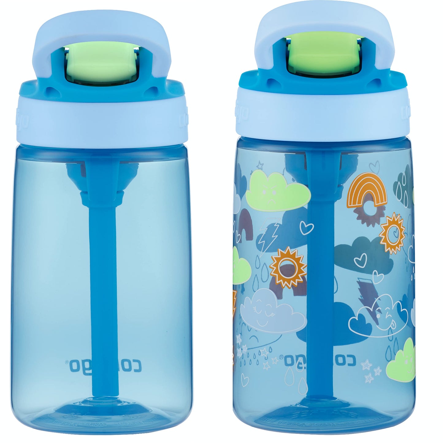 2 Pack 14 oz Contigo Aubrey Kids Water Bottles with Silicone Straw and Spill-Proof Lid, Blueberry & Monsters