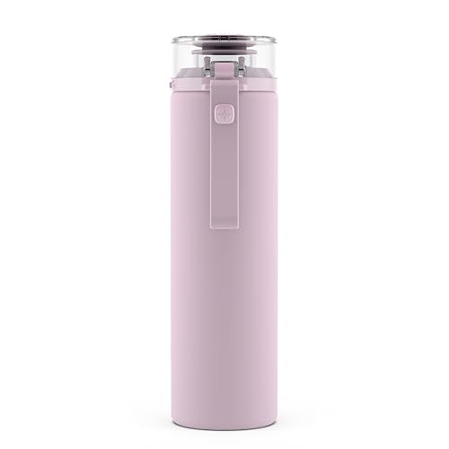 20 oz Ello Syndicate Reusable Glass Water Bottle with One-Touch Leak-Proof Flip Lid, Non-Slip Silicone Sleeve, Carry Loop, BPA-Free, Dishwasher Safe, Cashmere Pink