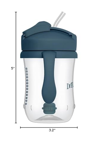 Dr. Brown's Milestones Baby's First Straw Cup – 2 Pack Training Cups with Weighted Straw, 9 oz/270 mL Each, Dark Blue & Vintage Yellow, BPA-Free, for Babies 6 Months+