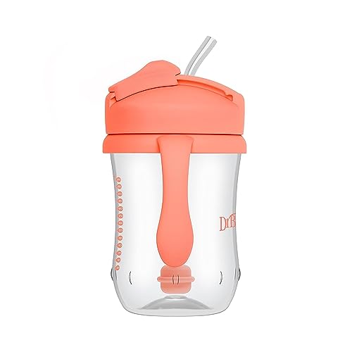 Dr. Brown's Milestones Baby's First Straw Cup – 9 oz/270 mL Training Cup with Weighted Straw, BPA-Free, Coral, for Babies 6 Months+