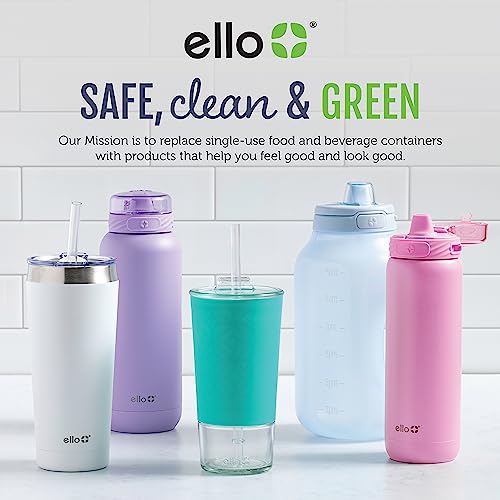 20 oz Ello Syndicate Reusable Glass Water Bottle with One-Touch Leak-Proof Flip Lid, Non-Slip Silicone Sleeve, Carry Loop, BPA-Free, Dishwasher Safe, Cashmere Pink