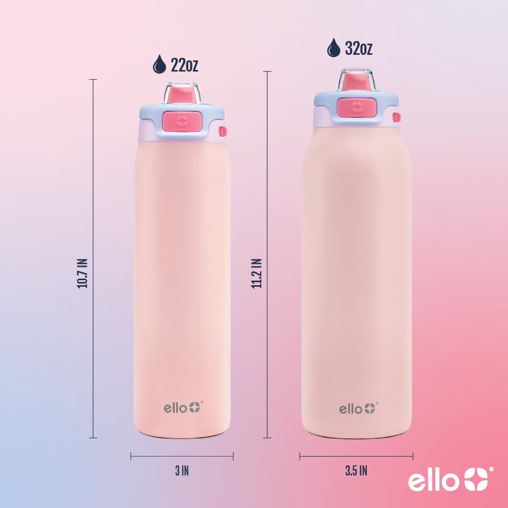 24 oz Insulated Stainless Steel Water Bottle for Sports, 2-in-1 Push-Button Spout & Quick-Flip Straw, Leak-Proof, Car Cupholder Friendly, Cotton Candy, Gym, School, Travel, Camping