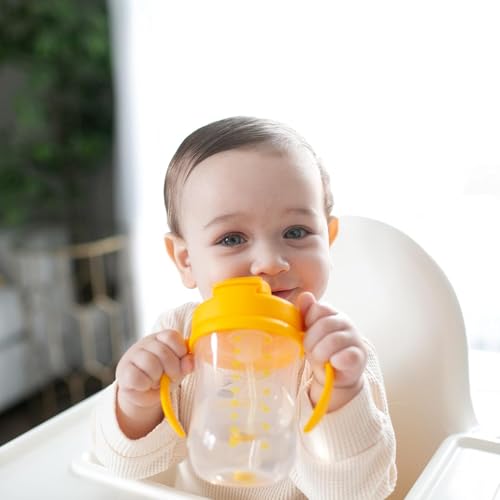 Dr. Brown's Milestones Baby's First Straw Cup – Training Cup with Weighted Straw, 9 oz/270 mL, Vintage Yellow, BPA-Free, for Babies 6 Months+