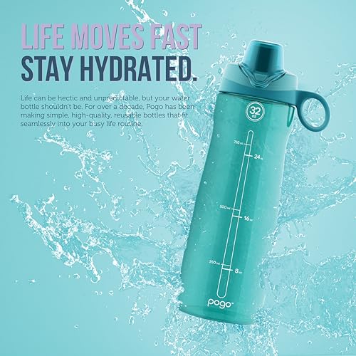 Pogo Plastic Water Bottle with Straw Lid and Carry Handle, Reusable, BPA-Free, Dishwasher Safe, Travel, School, Outdoors, Gym, 32 oz & 40 oz
