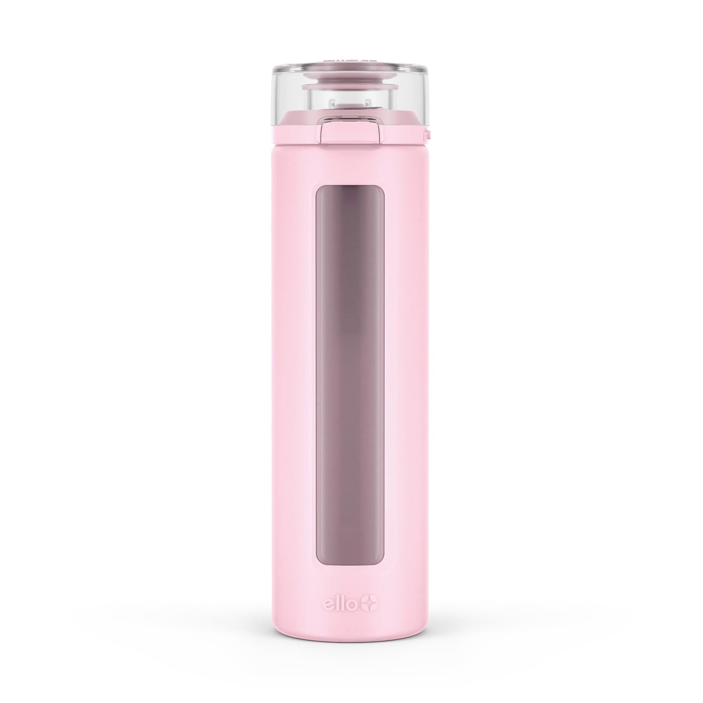 20 oz Ello Syndicate Reusable Glass Water Bottle with One-Touch Leak-Proof Flip Lid, Non-Slip Silicone Sleeve, Carry Loop, BPA-Free, Dishwasher Safe, Cashmere Pink