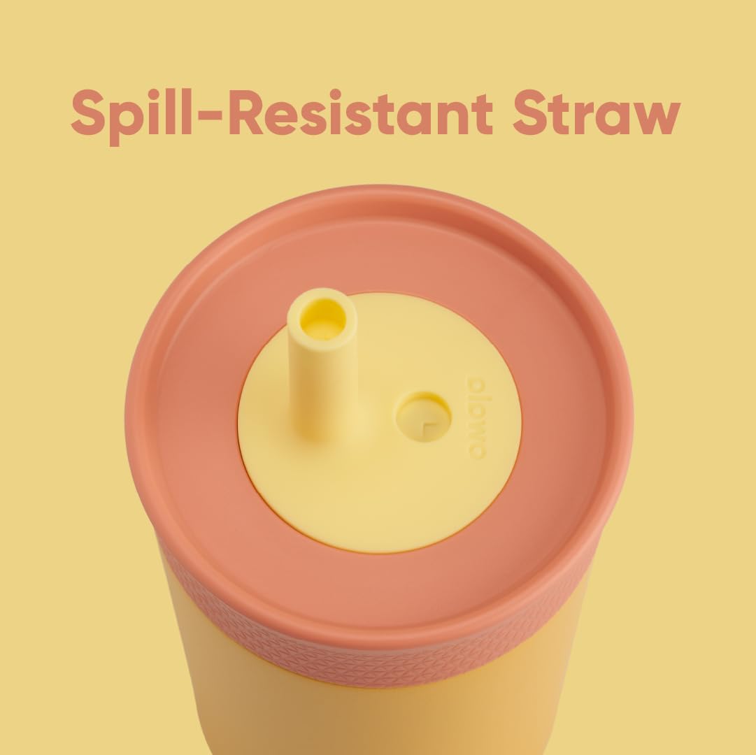 12 oz Owala Kids Stainless Steel Insulated Tumbler with Spill-Resistant Flexible Straw, Easy to Clean, Dishwasher Safe, Peach & Yellow, Picnic, Travel Water Bottle