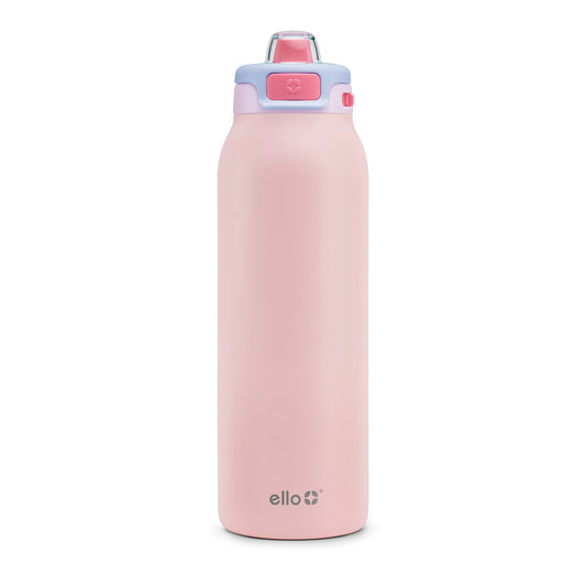 24 oz Insulated Stainless Steel Water Bottle for Sports, 2-in-1 Push-Button Spout & Quick-Flip Straw, Leak-Proof, Car Cupholder Friendly, Cotton Candy, Gym, School, Travel, Camping