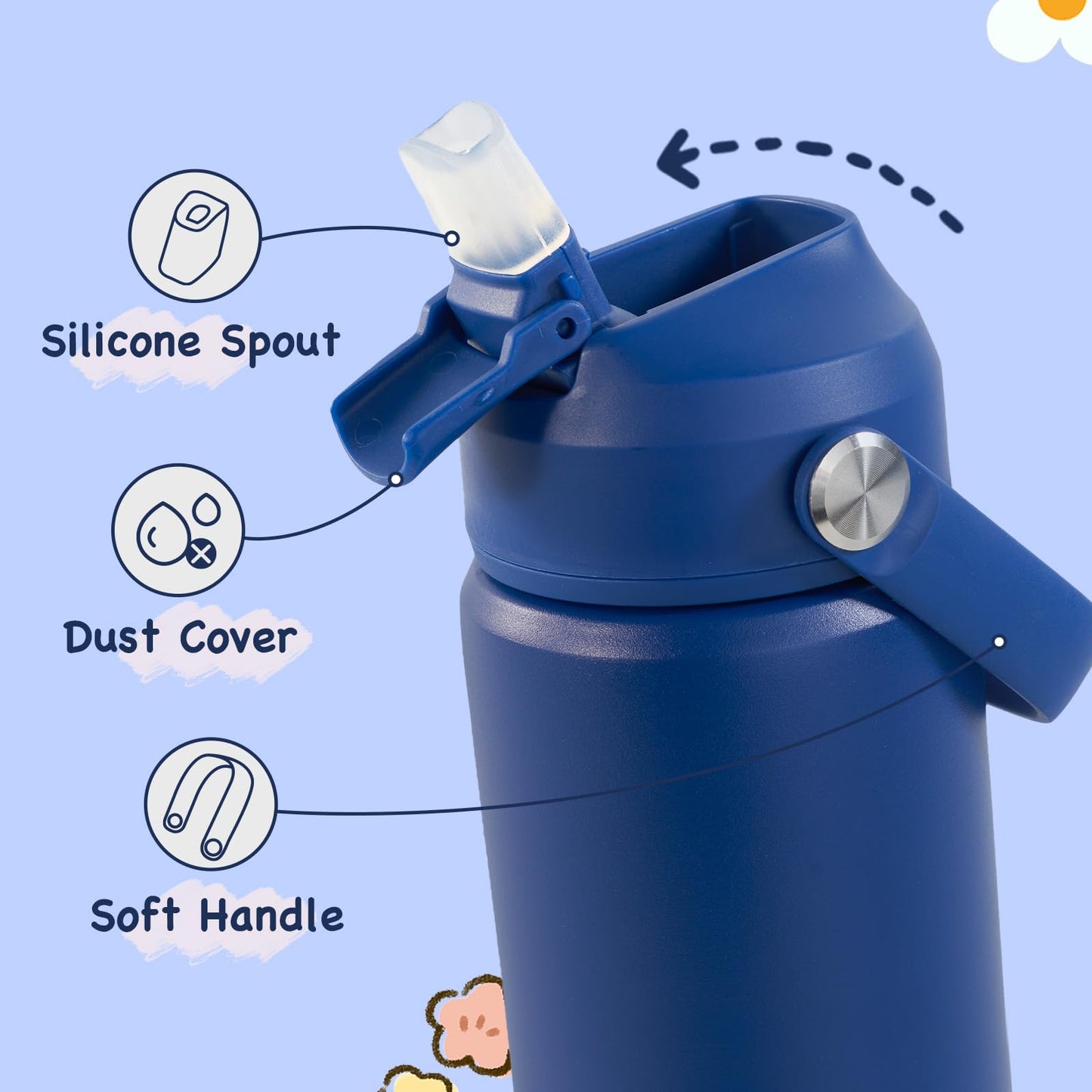 12 oz Kerilyn Kids Stainless Steel Insulated Water Bottle with Straw, Leak-Proof, BPA-Free, Blue, School Toddler Cup for Boys & Girls