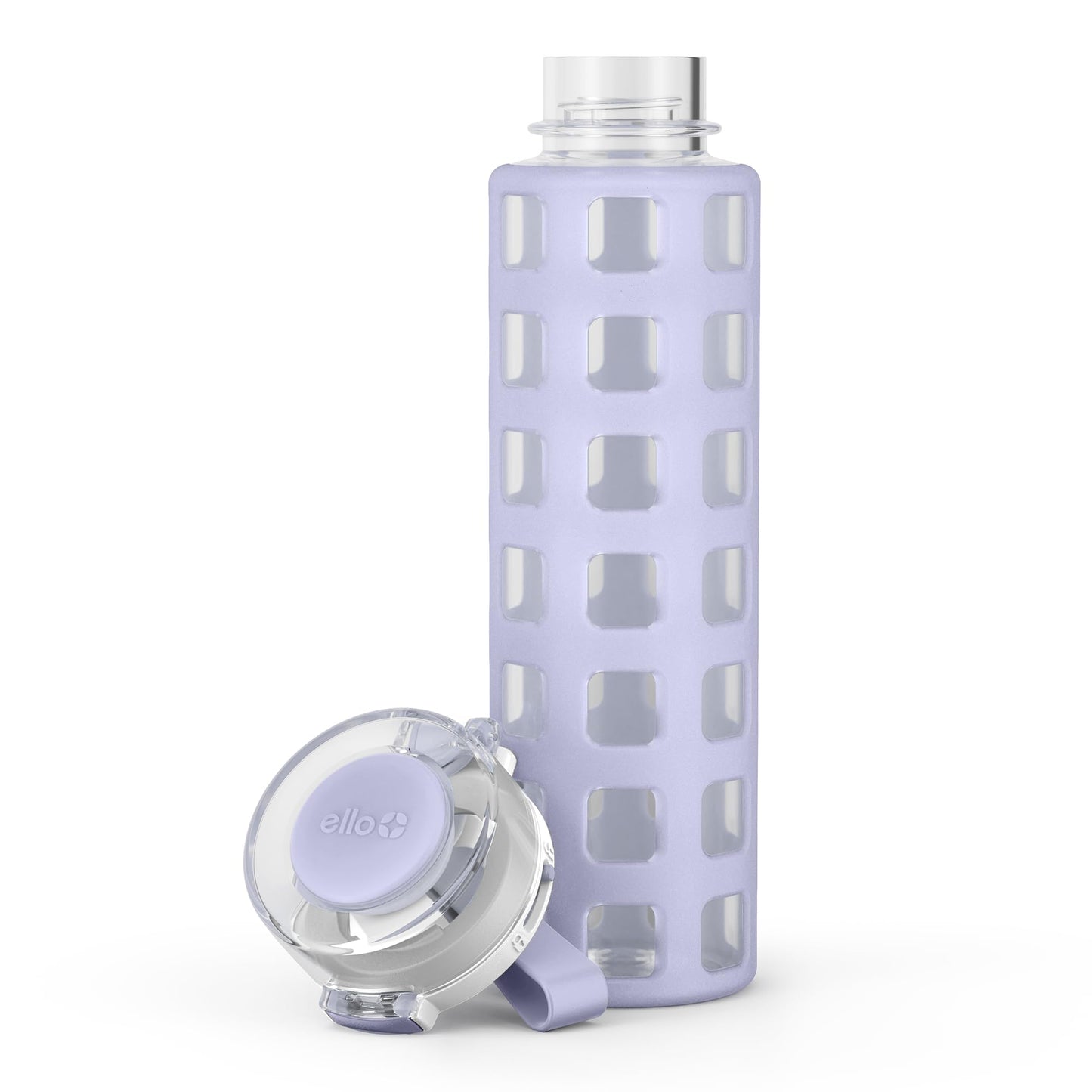 20 oz Ello Syndicate Reusable Glass Water Bottle with One-Touch Leak-Proof Flip Lid, Non-Slip Silicone Sleeve, Carry Loop, BPA-Free, Dishwasher Safe, Celeste