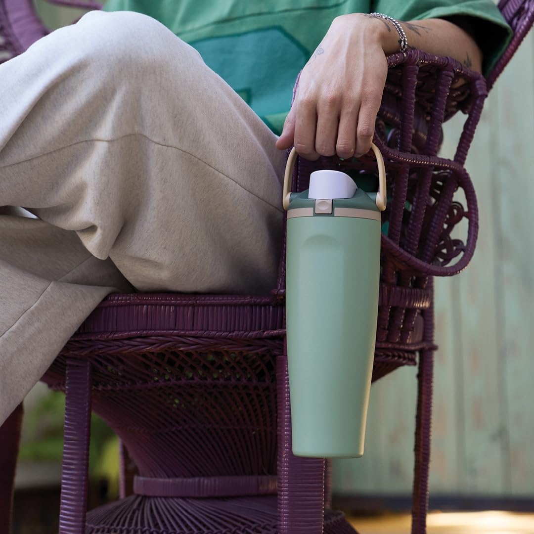 40 oz Insulated Stainless Steel Water Bottle with Two-Way Spout, Built-In Straw, Bucket Handle, BPA-Free, Leak-Proof, Putting Green