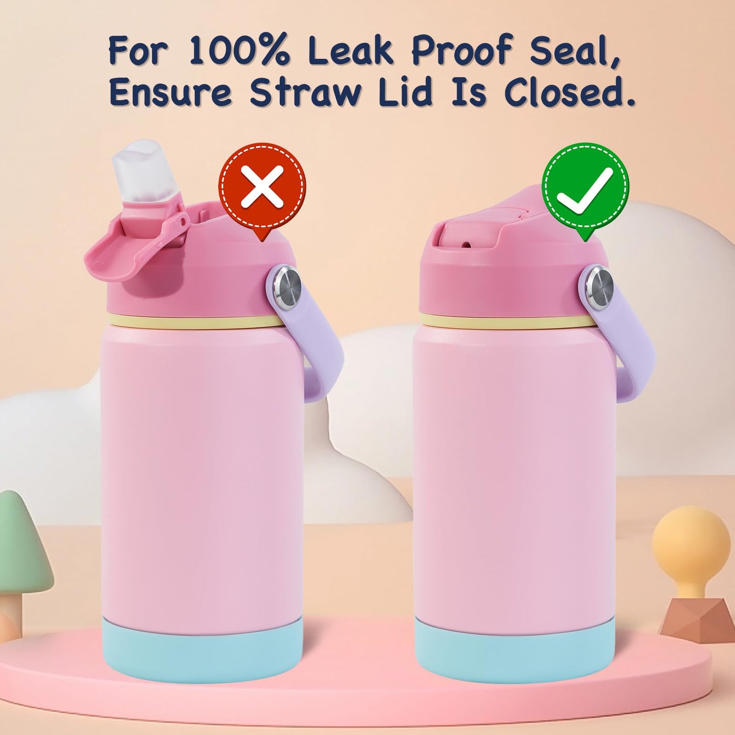 12 oz Kerilyn Kids Stainless Steel Insulated Water Bottle with Straw, Leak-Proof, BPA-Free, Blue, School Toddler Cup for Boys & Girls