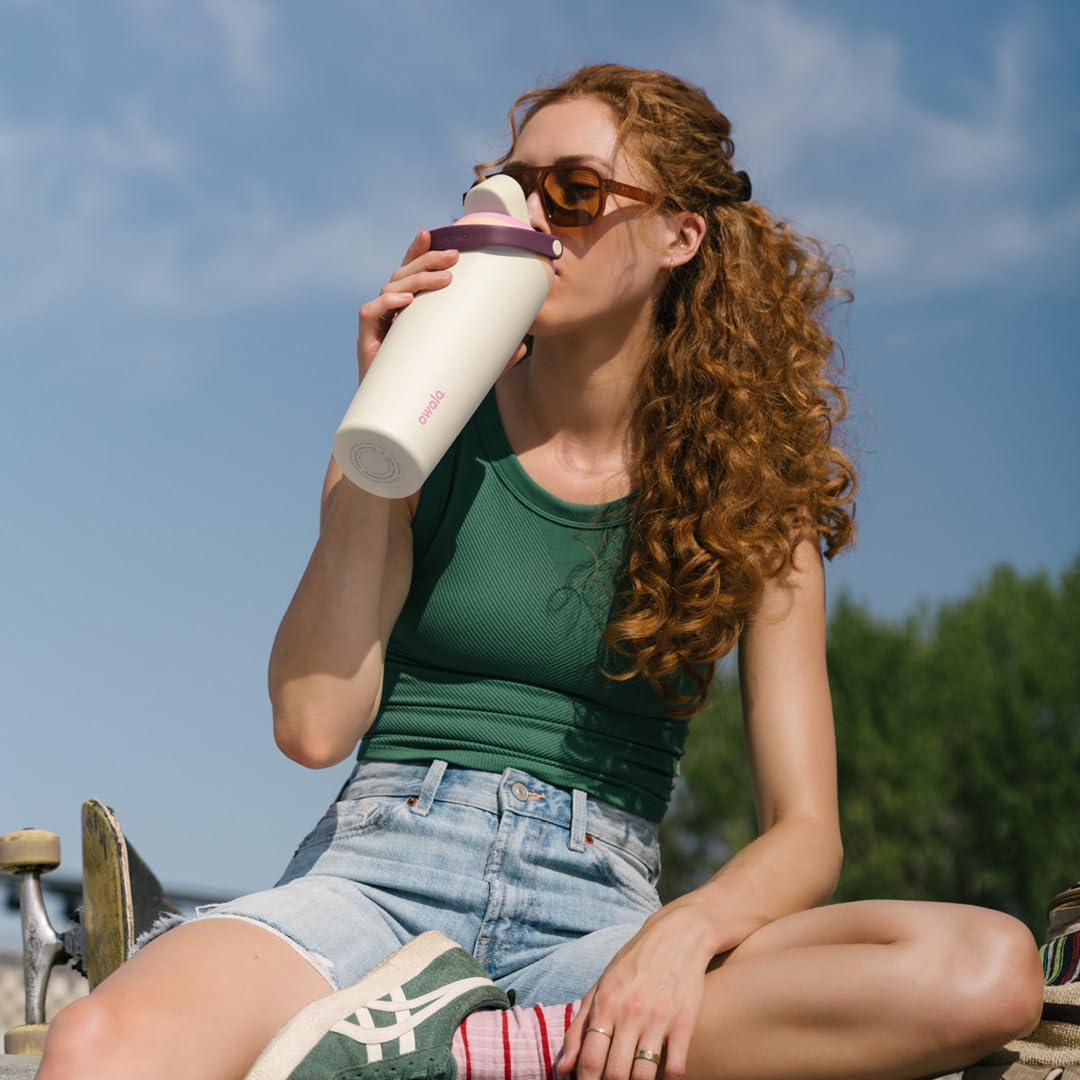40 oz Insulated Stainless Steel Water Bottle with Two-Way Spout, Built-In Straw, Bucket Handle, BPA-Free, Leak-Proof, Sparkling Sherbet