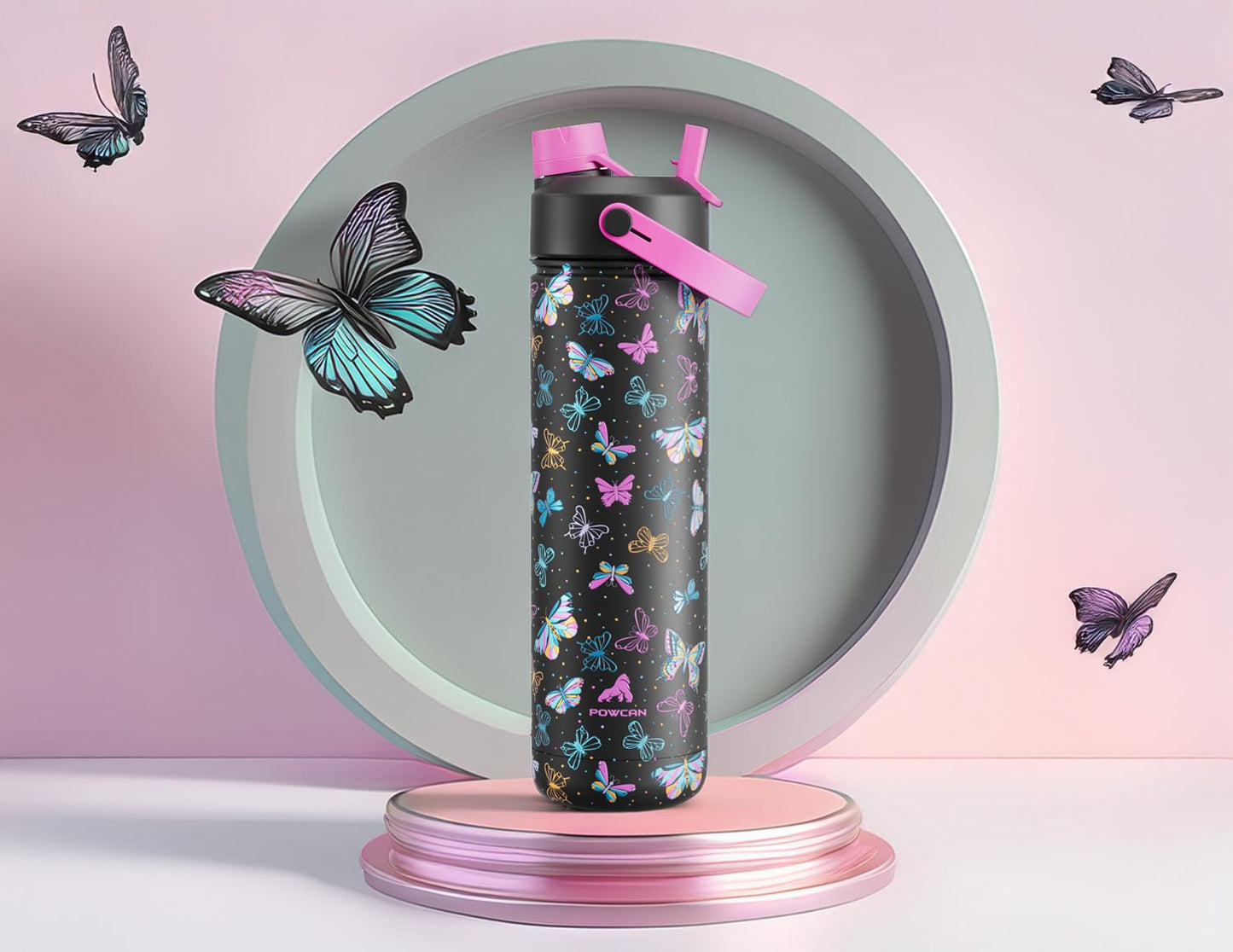 26 oz Insulated Stainless Steel Water Bottle with 2-in-1 Straw and Spout Lid, Leak-Proof, Cold 24H for Sports, Travel, School, Cotton Candy