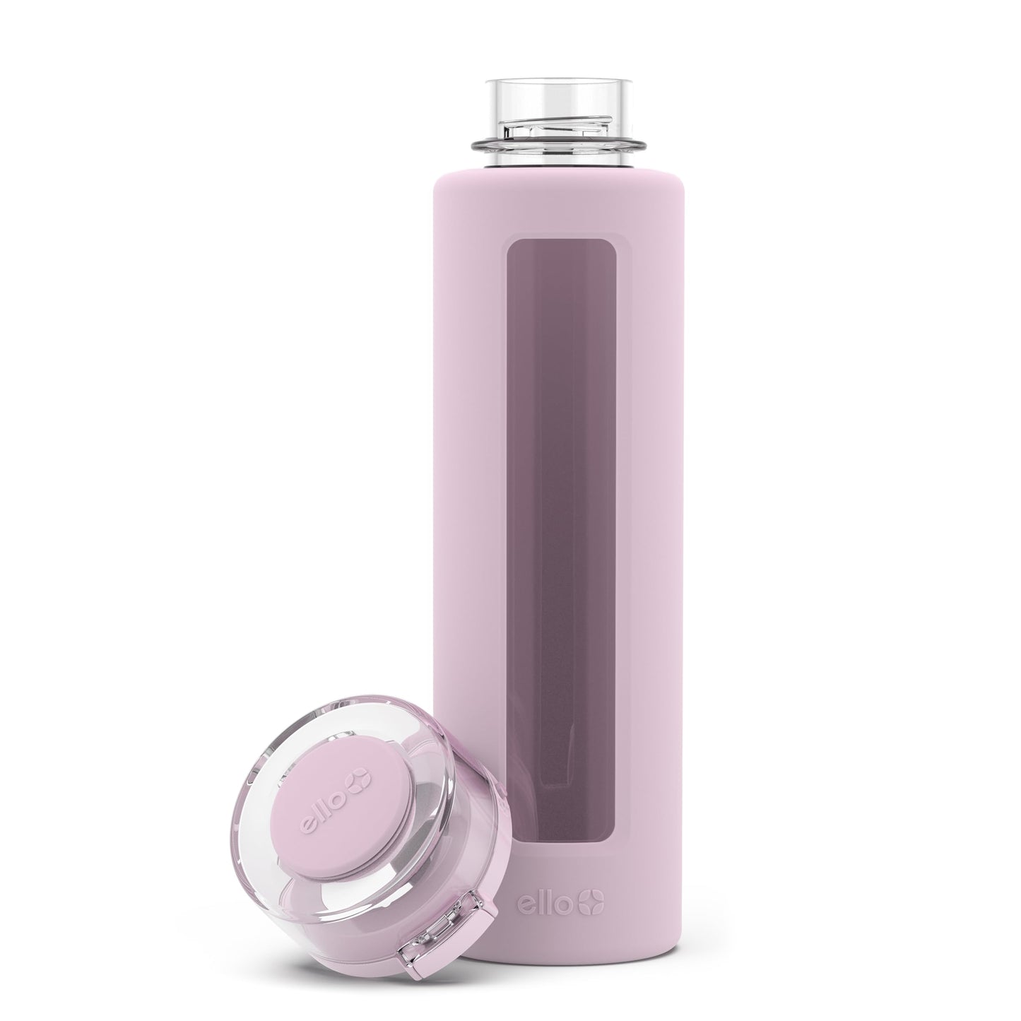 20 oz Ello Syndicate Reusable Glass Water Bottle with One-Touch Leak-Proof Flip Lid, Non-Slip Silicone Sleeve, Carry Loop, BPA-Free, Dishwasher Safe, Cashmere Pink