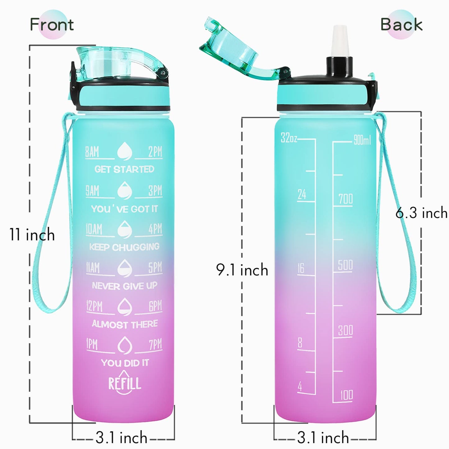24 oz Contigo AUTOSEAL Cortland Water Bottle, BPA-Free Plastic, Spill-Proof Lid with Carry Handle, Dishwasher Safe, Spirulina