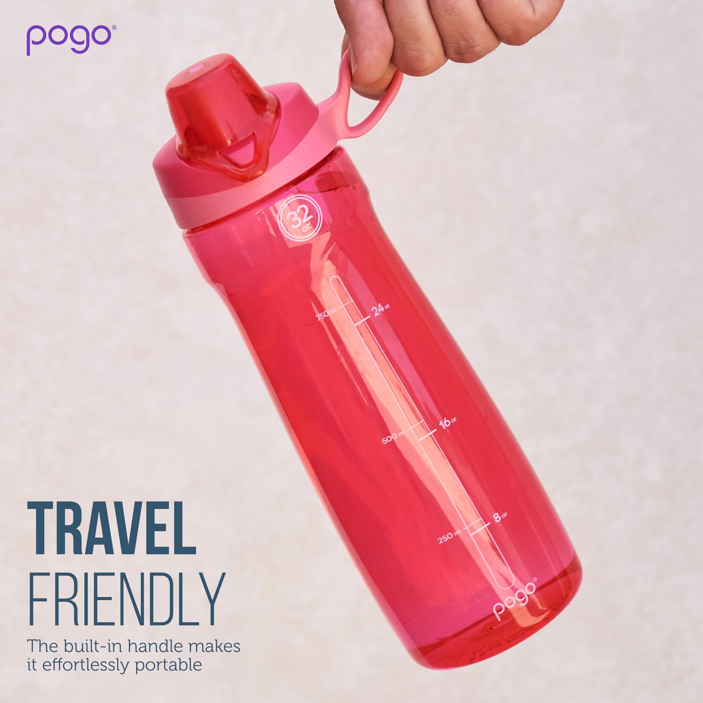 Pogo Plastic Water Bottle with Chug Lid and Carry Handle, Reusable, BPA-Free, Dishwasher Safe, Travel, School, Outdoors, Gym, 18 oz, 32 oz, 40 oz, 64 oz