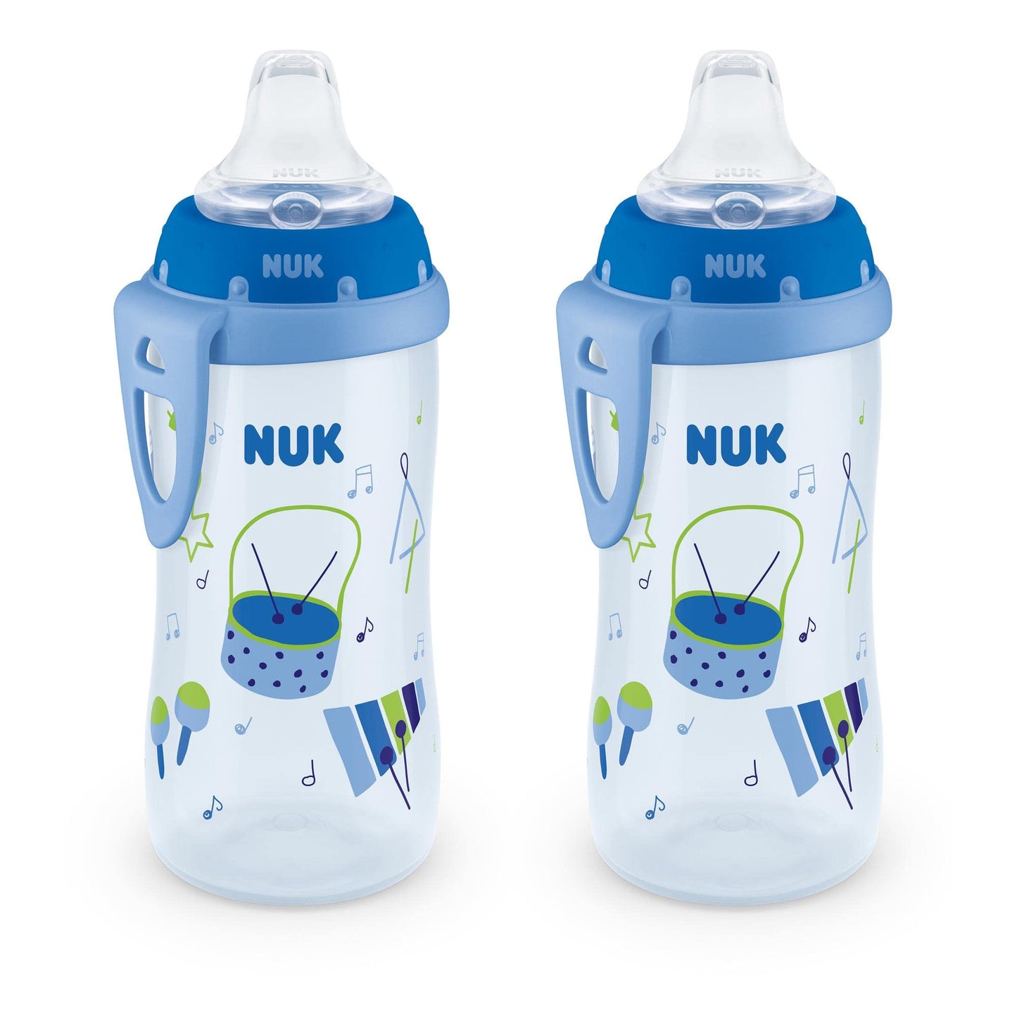 NUK Active Sippy Cup, 10 oz, 2-Pack – Spill-Proof, BPA-Free, Blue, for Babies 8+ Months