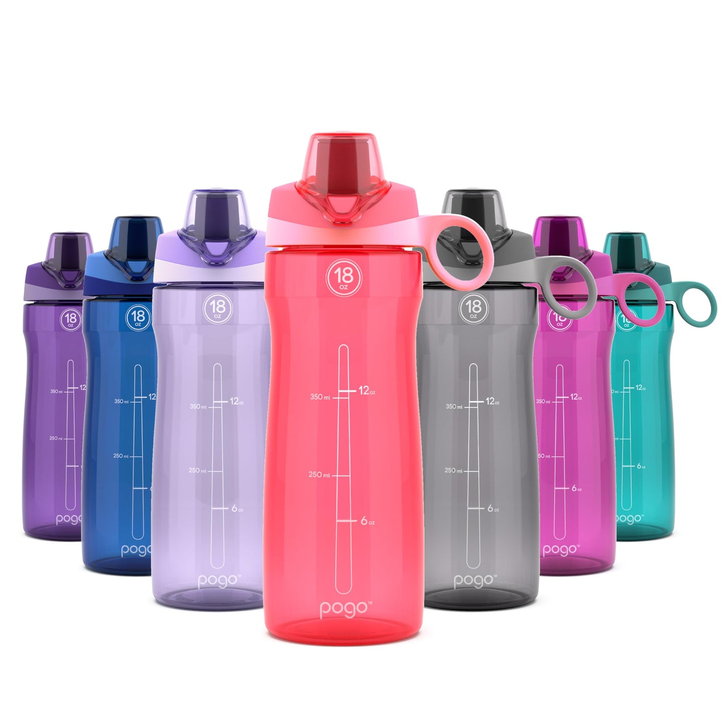 Pogo Plastic Water Bottle with Chug Lid and Carry Handle, Reusable, BPA-Free, Dishwasher Safe, Travel, School, Outdoors, Gym, 18 oz, 32 oz, 40 oz, 64 oz