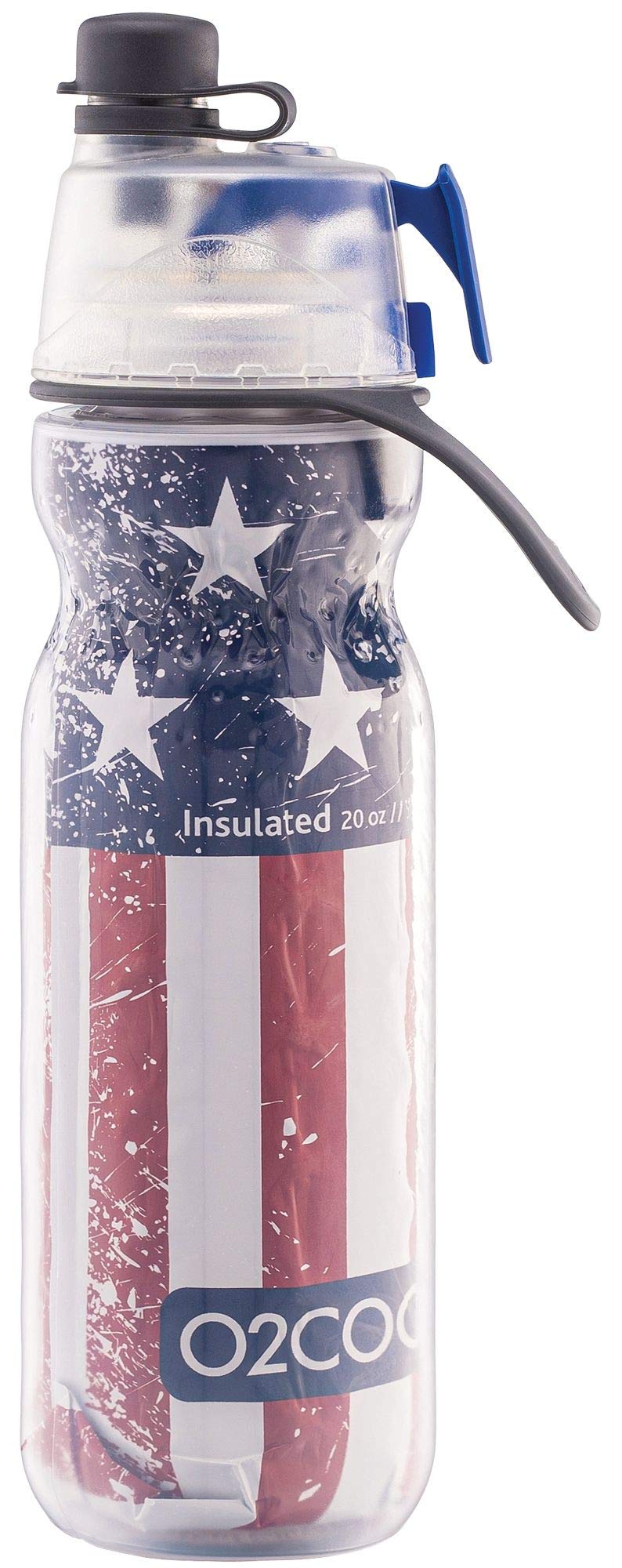 20 oz O2COOL Mist 'N Sip Water Bottle, 2-in-1 Mist and Sip, No-Leak Pull Top Spout, Reusable Sports Bottle, Patriot