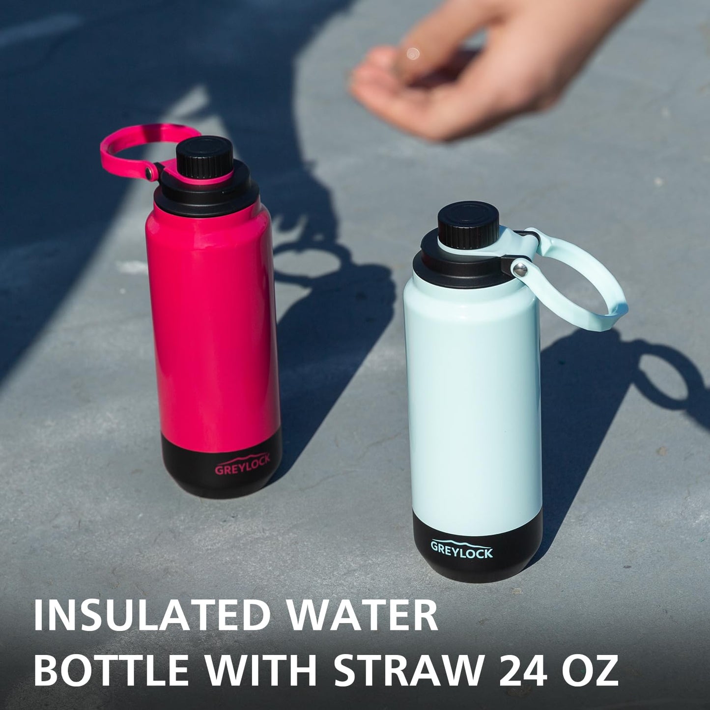 24 oz Greylock Insulated Stainless Steel Water Bottle with Straw Lid, Leak-Proof, Vacuum Flask, Keeps Cold & Hot 24H, Carry Handle, Silicone Spout, BPA-Free, Red, Gym, Hiking, Travel