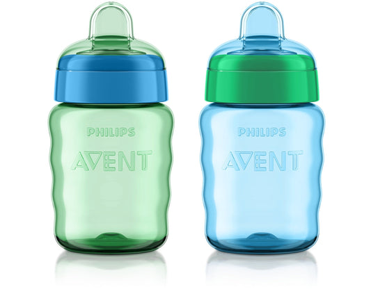 Easy Sippy Cup with Soft Spout, Spill-Proof Design, Blue/Green, 9oz, 2 Pack