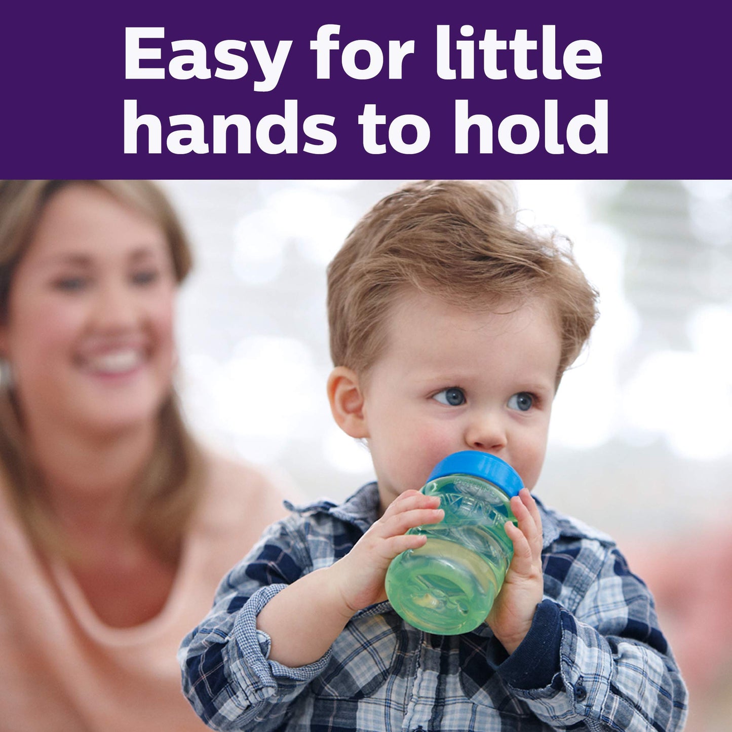 Easy Sippy Cup with Soft Spout, Spill-Proof Design, Blue/Green, 9oz, 2 Pack