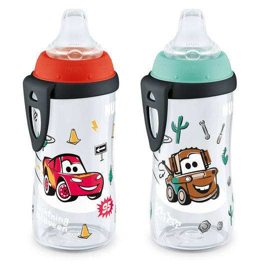 NUK Active Sippy Cup, 10 oz, 2-Pack – Disney’s Cars Lightning McQueen Design, BPA-Free, Spill-Proof Transition Cup