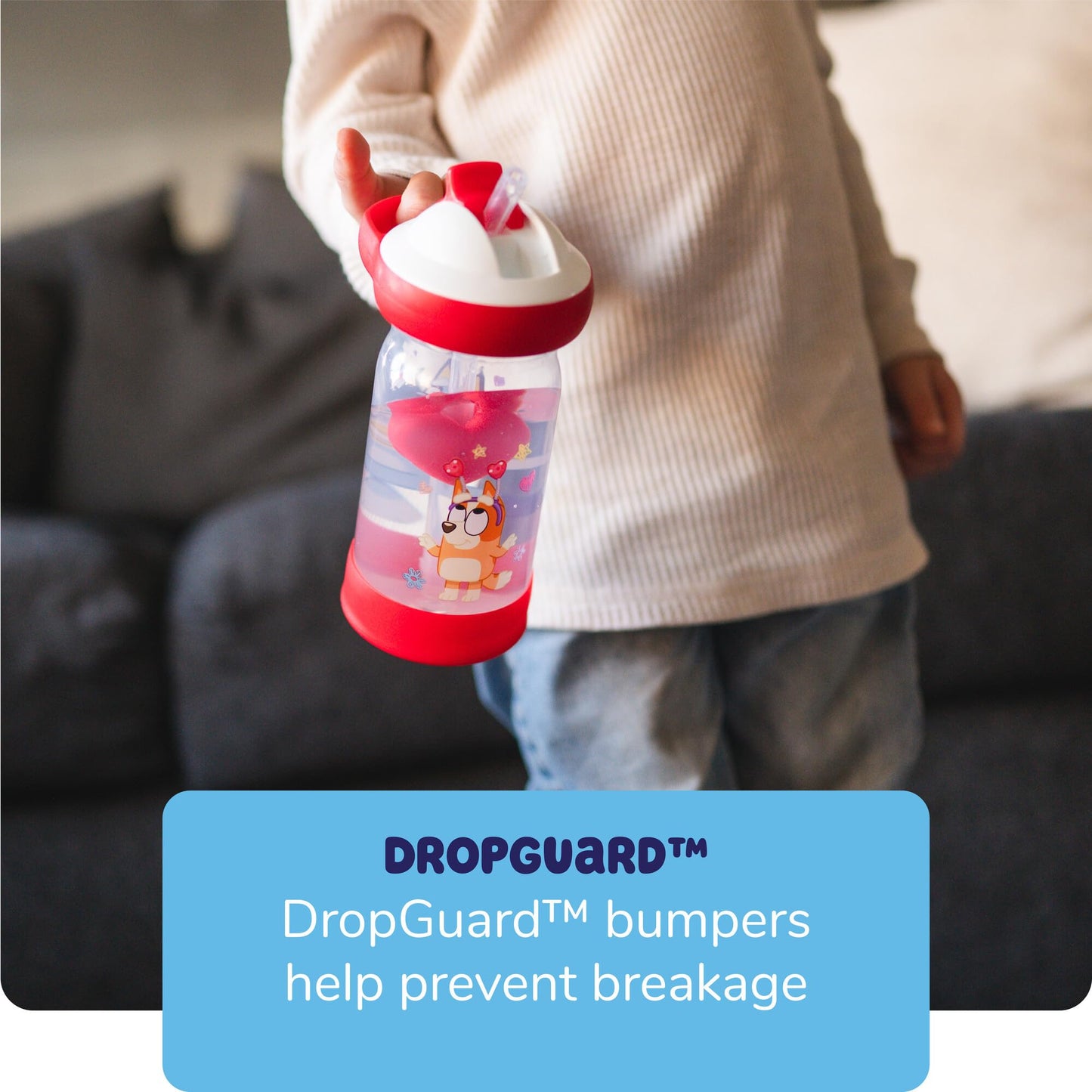 The First Years Bluey Sip & See Valentines Day Cup - Spill Proof Toddler Water Bottle with Floating Charm - Bluey Kids Cups with DropGuard - Toddler and Kids Valentines Day Gifts - 12 Ounces