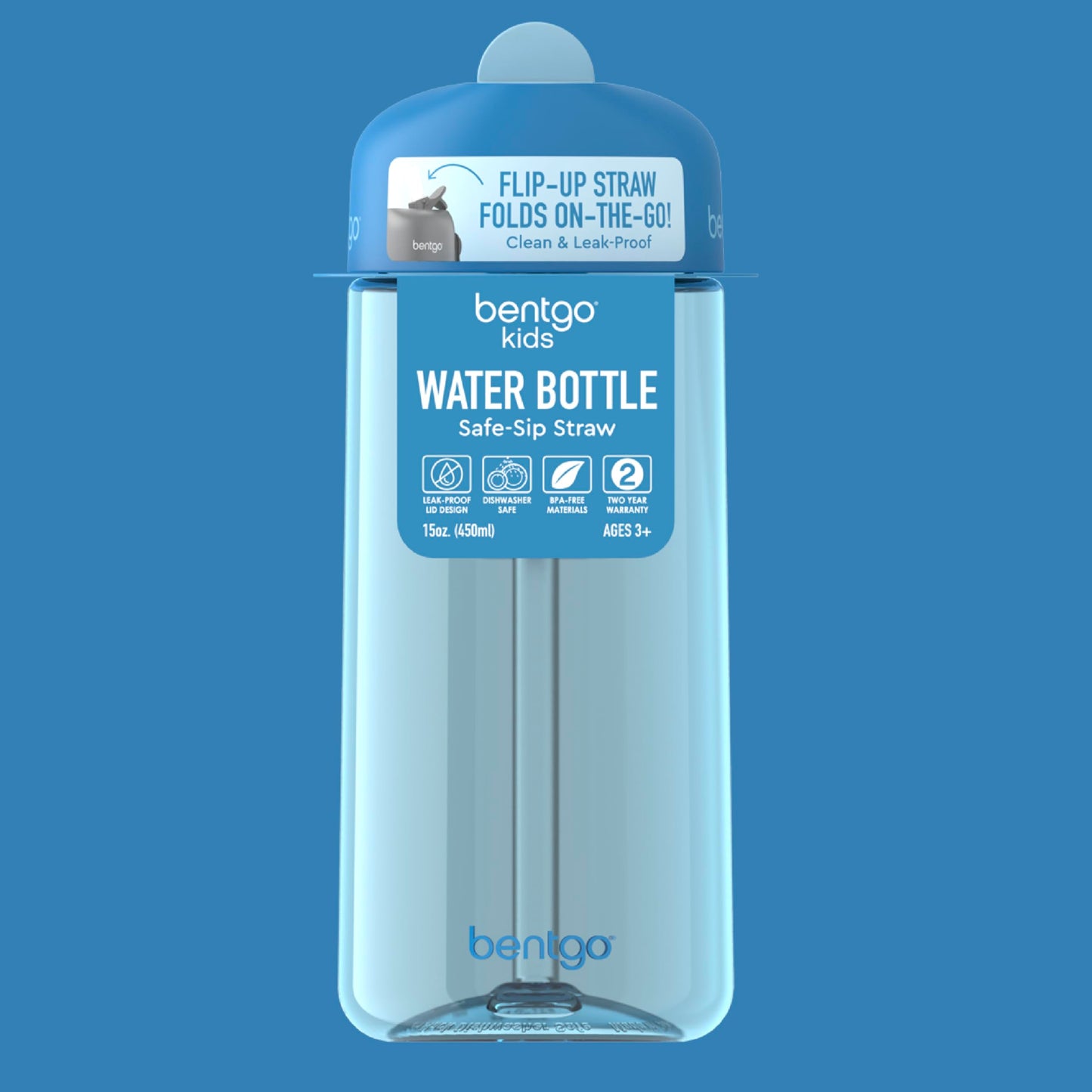 Bentgo Kids Water Bottle - Leak-Proof, Durable Tritan, BPA-Free 15 oz. Cup for Kids/Toddlers Ages 3+ - Safe Sip Spout, Carrying Handle, & Dishwasher Safe for School, Sports, Daycare & Camp (Blue)