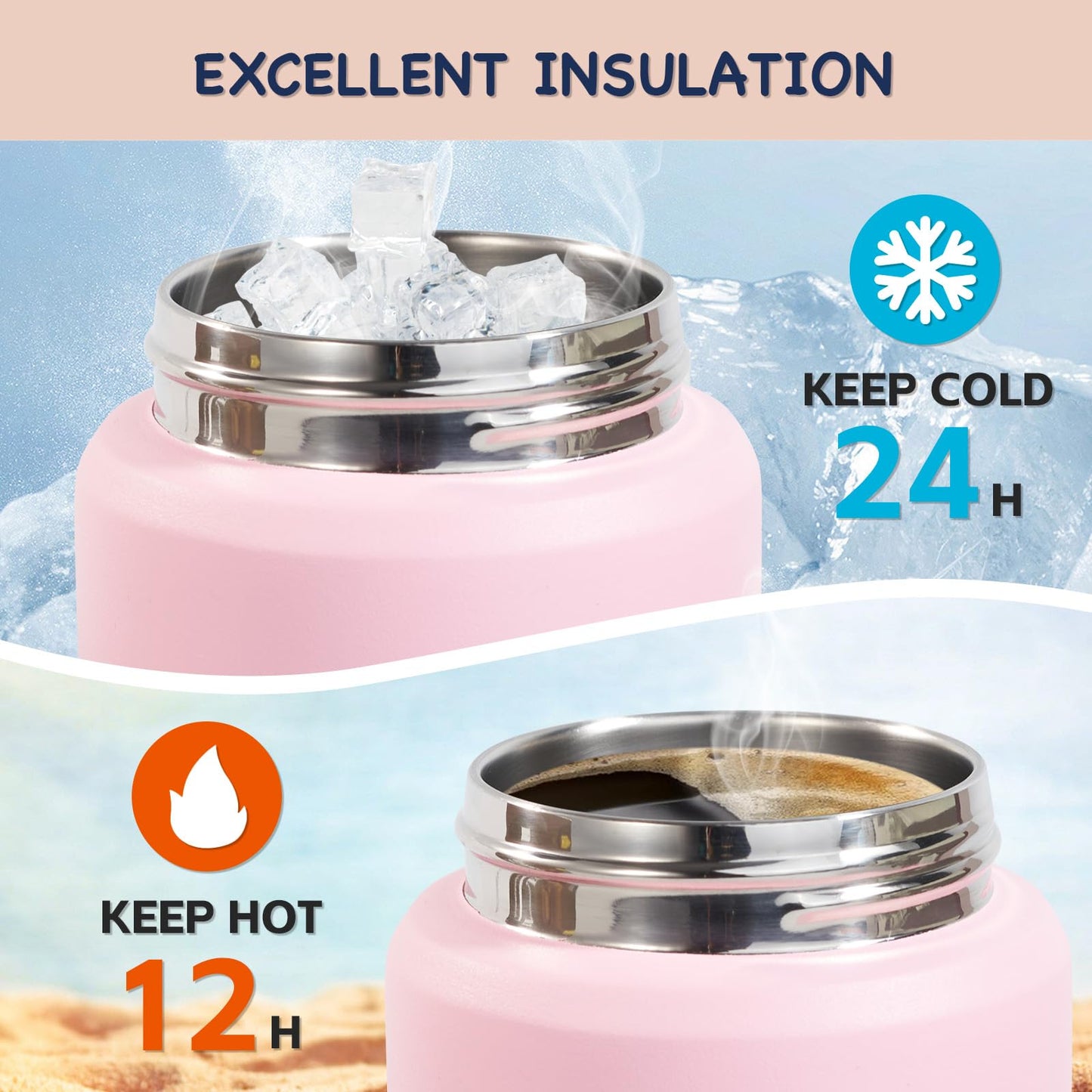 12 oz Kerilyn Kids Stainless Steel Insulated Water Bottle with Straw, Leak-Proof, BPA-Free, Pink, School Toddler Cup for Boys & Girls