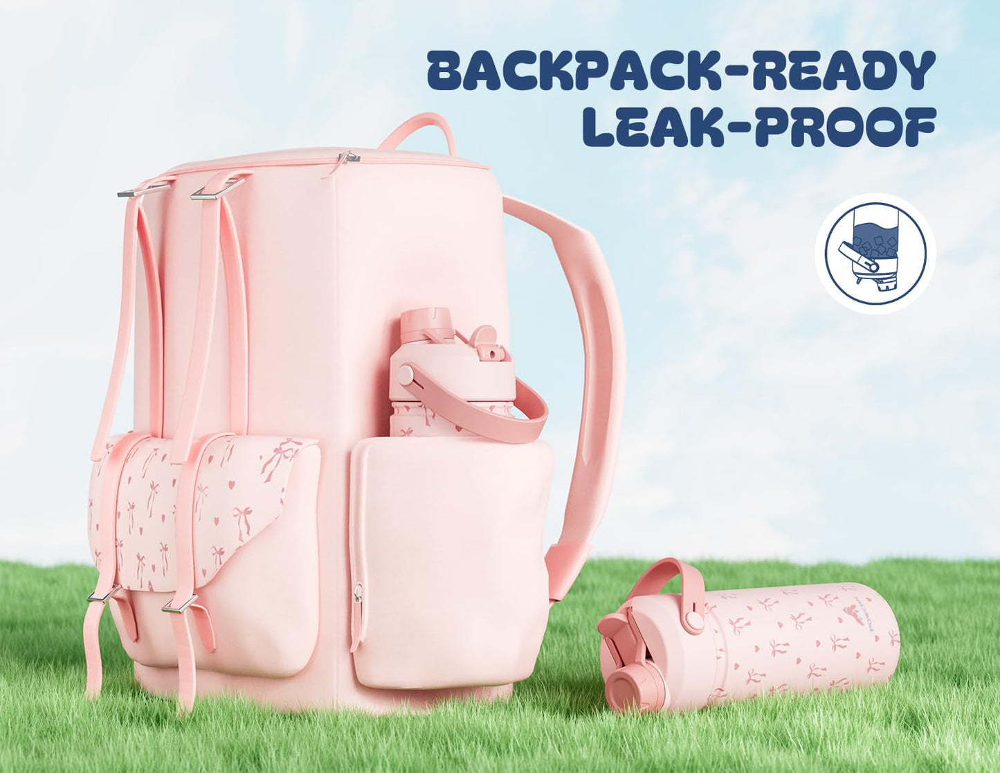 12 oz Kids Insulated Stainless Steel Water Bottle for Girls, Leak-Proof, BPA-Free, Straw Spout Lid, Cold 24H, Sunny Dreams, with Carrier Bag for School, Trip, Camping