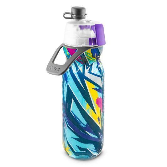 20 oz O2COOL Mist 'N Sip Water Bottle, 2-in-1 Mist and Sip, No-Leak Pull Top Spout, Reusable Sports Bottle, Lightning Blue