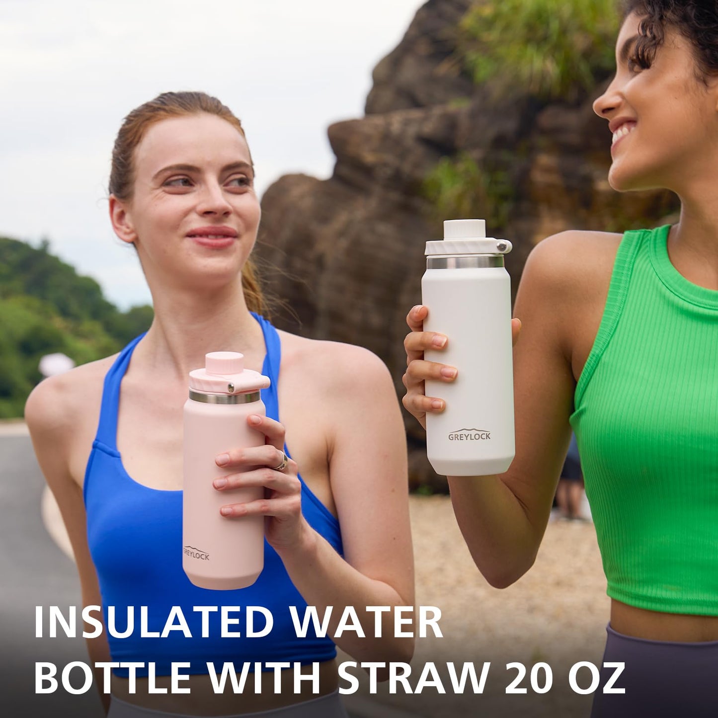 20 oz Greylock Insulated Stainless Steel Water Bottle with Straw Lid, Foldable Handle, Leak-Proof, Double-Wall Vacuum Insulation, Keeps Cold 24H, Light Pink