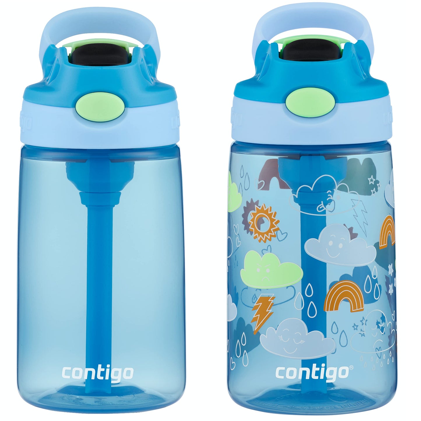 2 Pack 14 oz Contigo Aubrey Kids Water Bottles with Silicone Straw and Spill-Proof Lid, Blueberry & Monsters