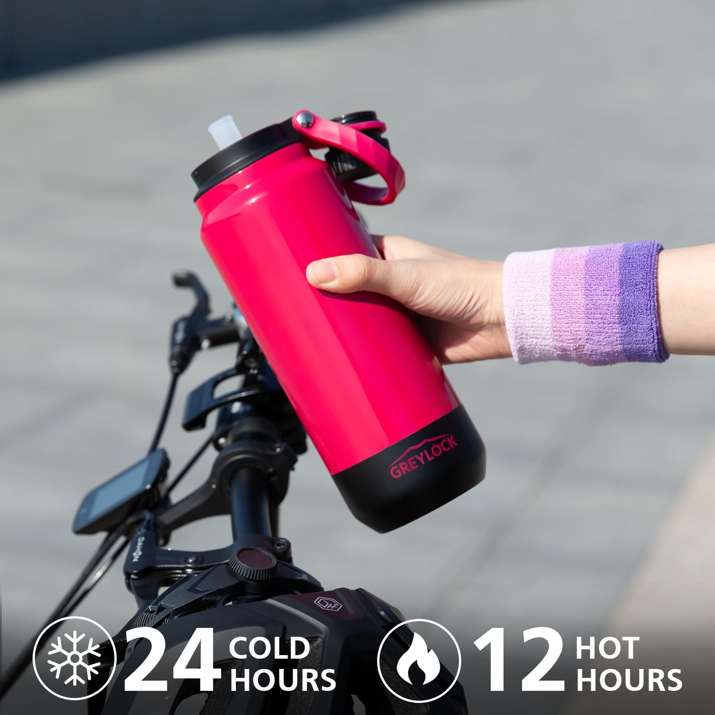 24 oz Greylock Insulated Stainless Steel Water Bottle with Straw Lid, Leak-Proof, Vacuum Flask, Keeps Cold & Hot 24H, Carry Handle, Silicone Spout, BPA-Free, Red, Gym, Hiking, Travel