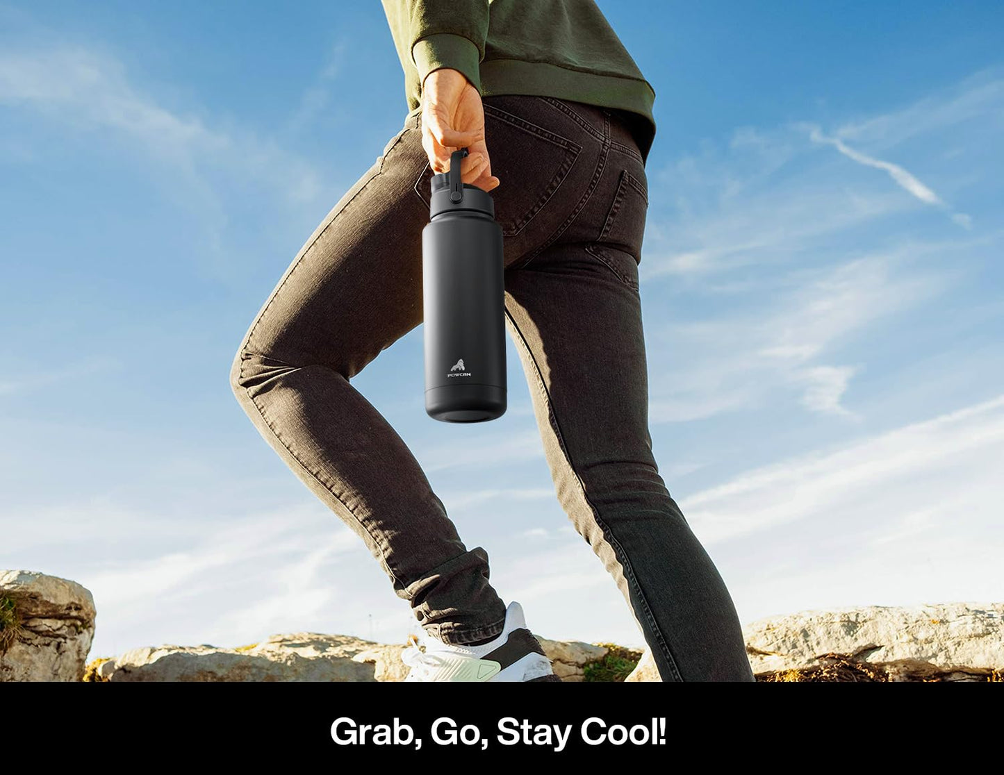 26 oz Insulated Stainless Steel Water Bottle with 2-in-1 Straw and Spout Lid, Leak-Proof, Cold 24H for Sports, Travel, School, Dark Knight