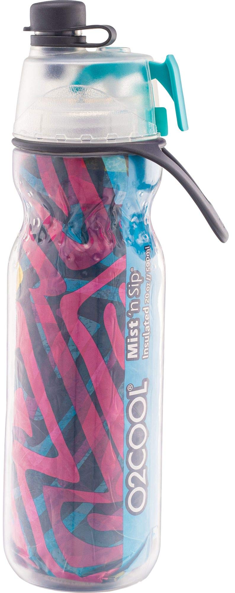 O2COOL Mist 'N Sip Misting Water Bottle 2-in-1 Mist And Sip Function With No Leak Pull Top Spout Reusable Sports Water Bottle - 20 oz (Artist)