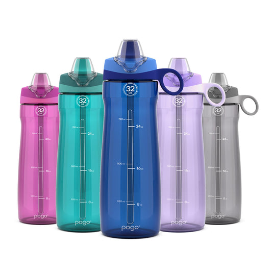Pogo Plastic Water Bottle with Straw Lid and Carry Handle, Reusable, BPA-Free, Dishwasher Safe, Travel, School, Outdoors, Gym, 32 oz & 40 oz