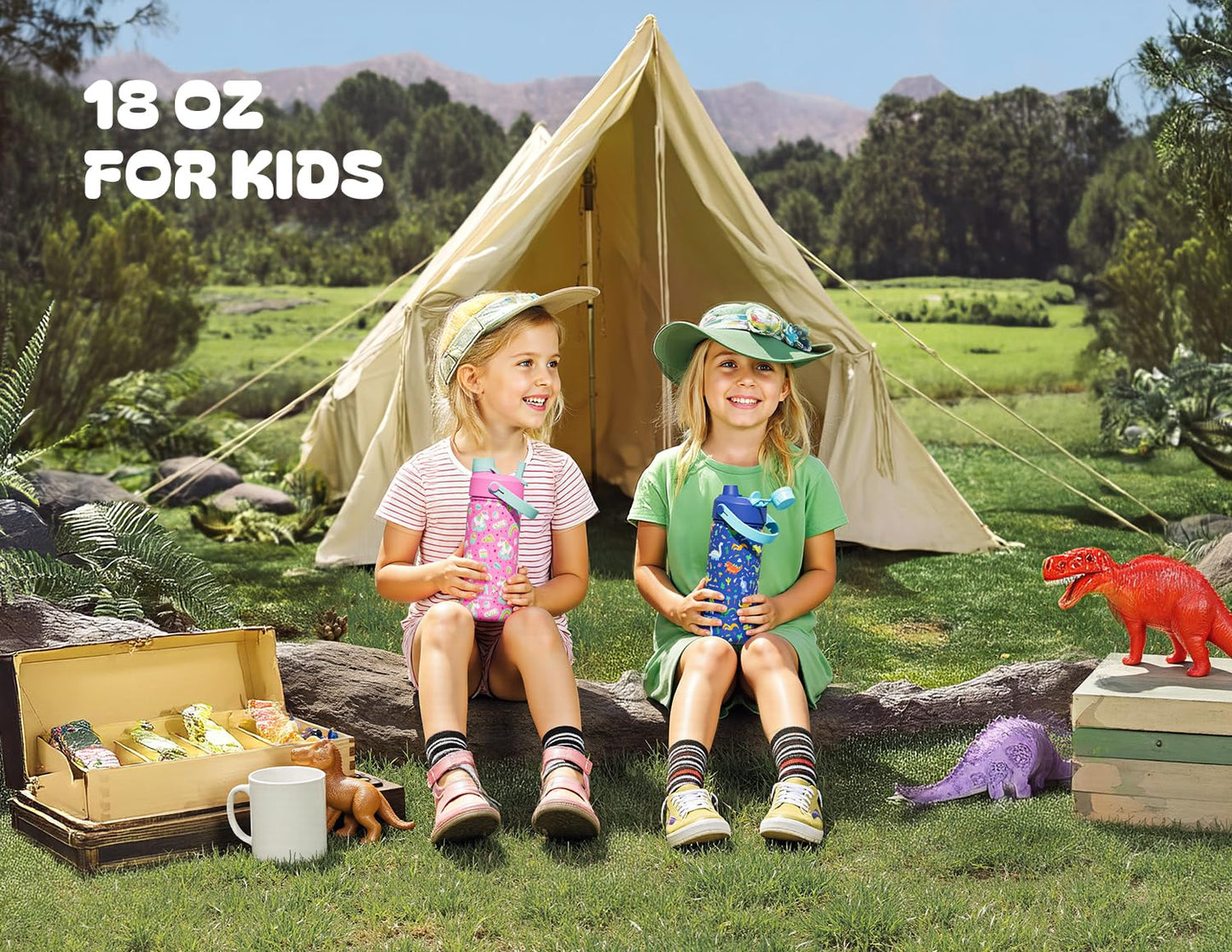 12 oz Kids Insulated Stainless Steel Water Bottle for Girls, Leak-Proof, BPA-Free, Straw Spout Lid, Cold 24H, Sunny Dreams, with Carrier Bag for School, Trip, Camping