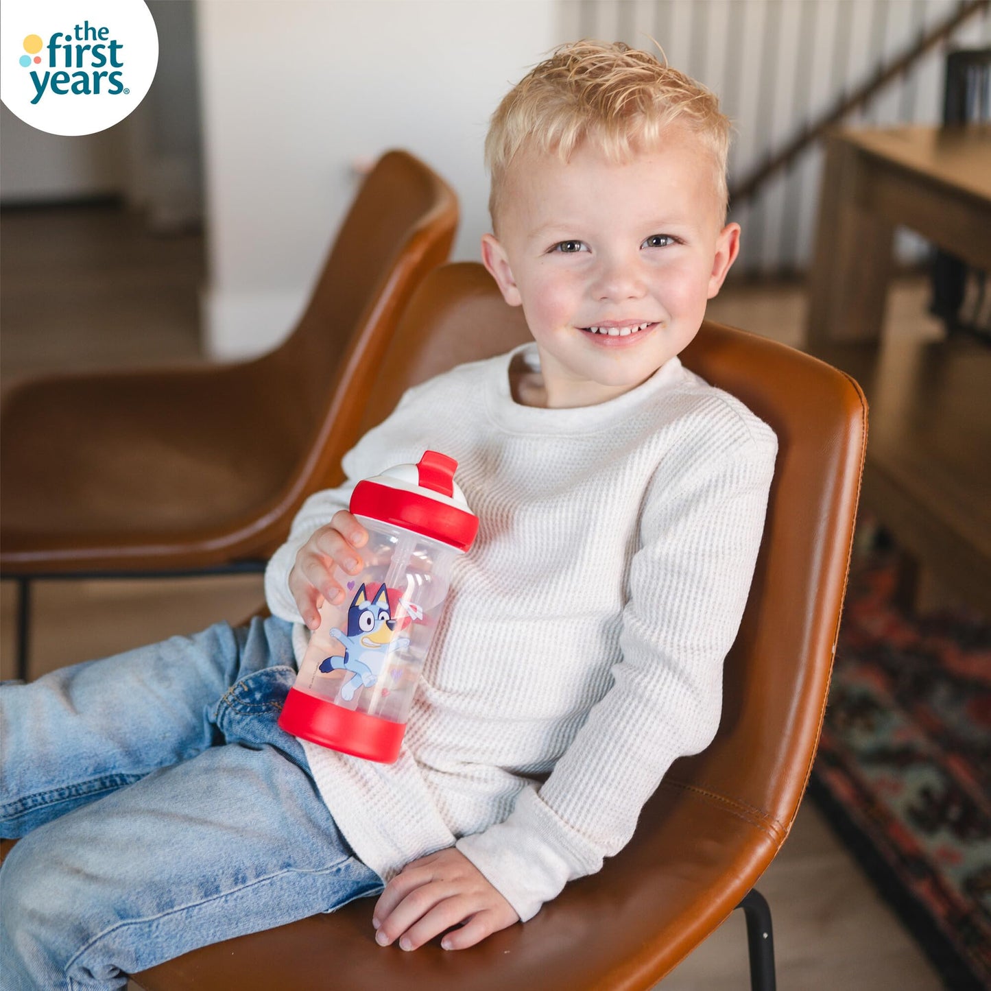 The First Years Bluey Sip & See Valentines Day Cup - Spill Proof Toddler Water Bottle with Floating Charm - Bluey Kids Cups with DropGuard - Toddler and Kids Valentines Day Gifts - 12 Ounces