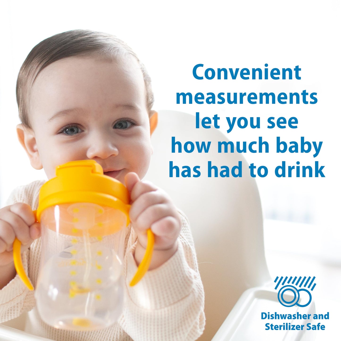 Dr. Brown's Milestones Baby's First Straw Cup – Training Cup with Weighted Straw, 9 oz/270 mL, Vintage Yellow, BPA-Free, for Babies 6 Months+