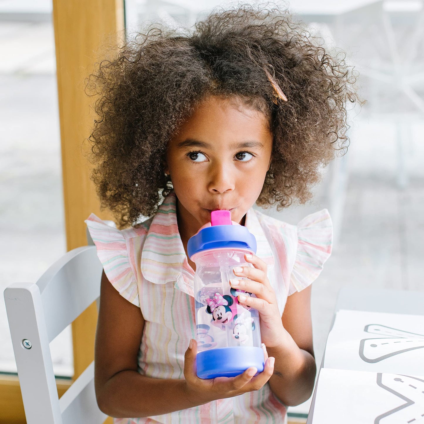 The First Years Disney Minnie Mouse Sip & See Kids Water Bottle – 12 oz Spill-Proof Toddler Cup