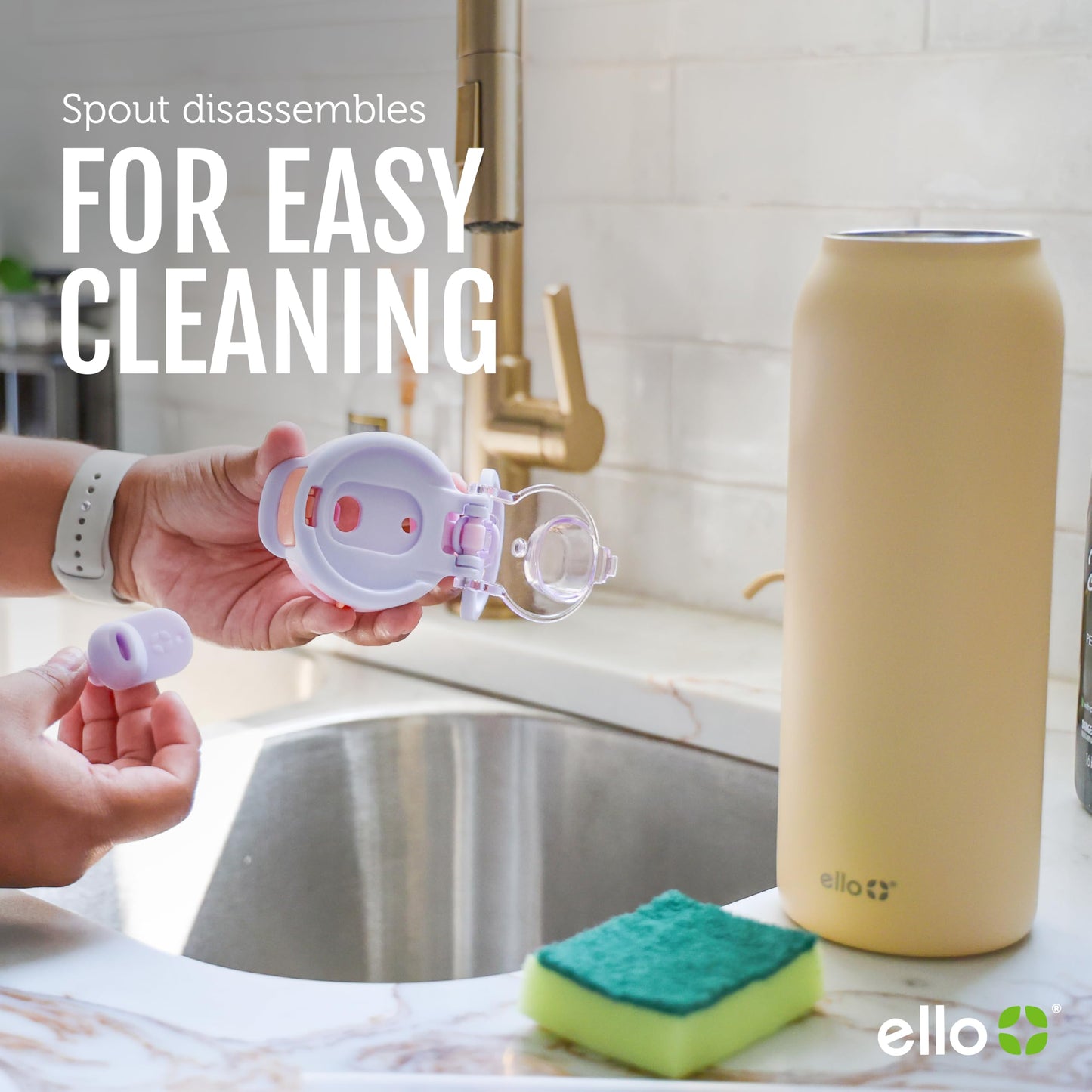 24 oz Insulated Stainless Steel Water Bottle for Sports, 2-in-1 Push-Button Spout & Quick-Flip Straw, Leak-Proof, Car Cupholder Friendly, Cotton Candy, Gym, School, Travel, Camping