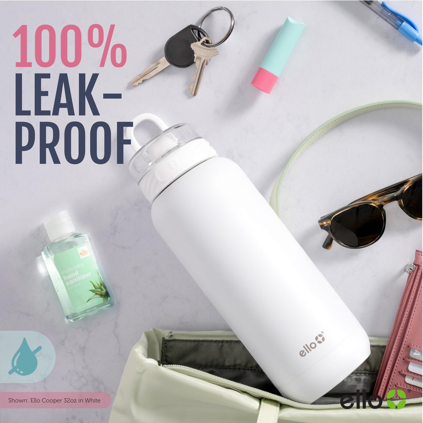 32 oz Ello Cooper Stainless Steel Water Bottle with Straw and Carry Handle, Double Wall Vacuum Insulated, Leak-Proof Locking Lid, BPA-Free, Antigua