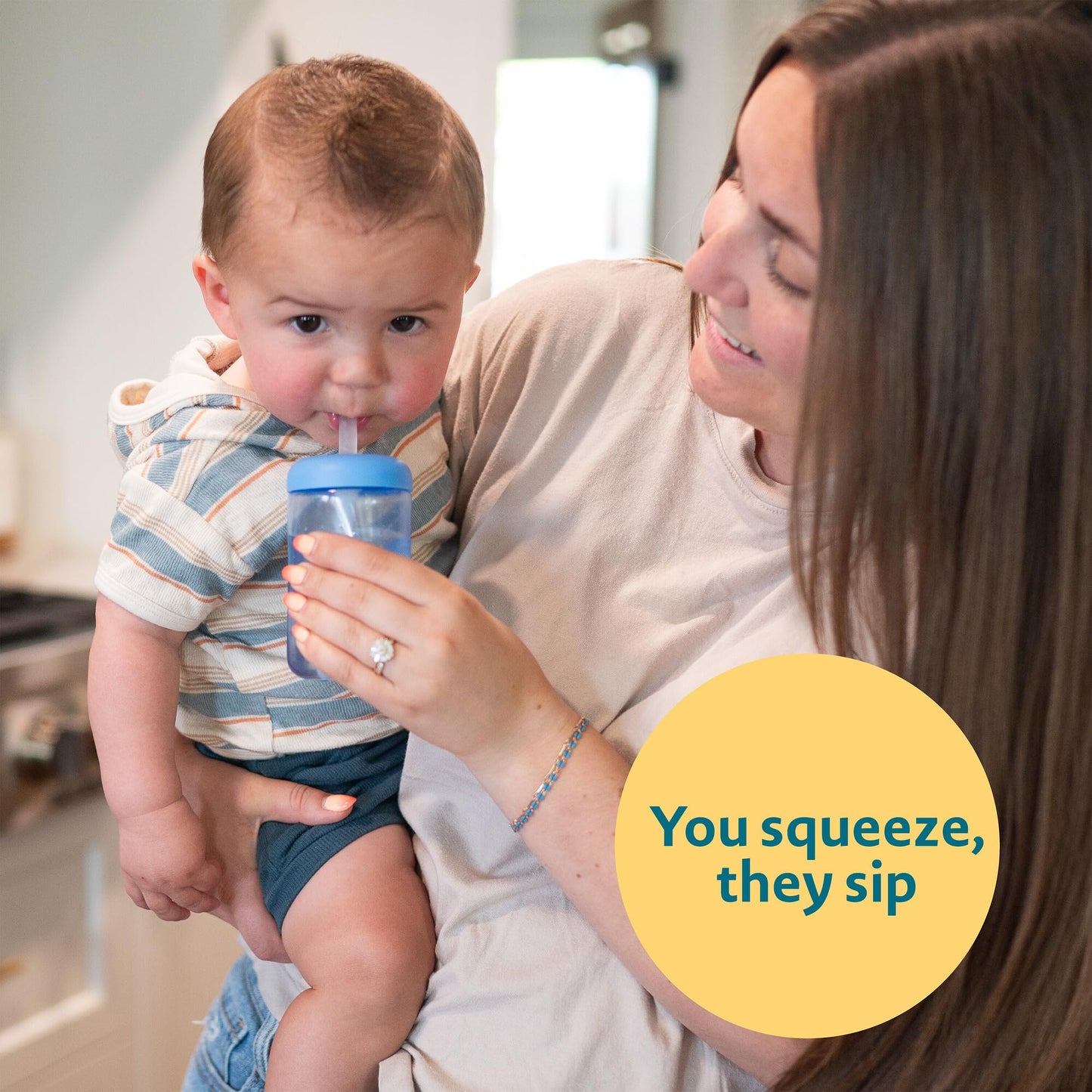 3 Pack 7 oz The First Years Squeeze & Sip Toddler Straw Cups, Squeezable Transition Sippy Cups with Silicone Straw, Blue, Yellow, Red, Ages 6 Months+