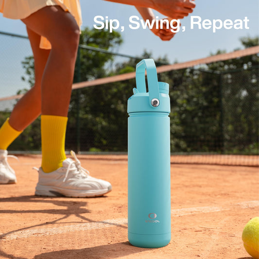 12 oz Kids Insulated Stainless Steel Water Bottle with Straw, Dual Spouts, Leak-Proof, BPA-Free, Cold 24H for Sports, Travel, School, Cotton Candy