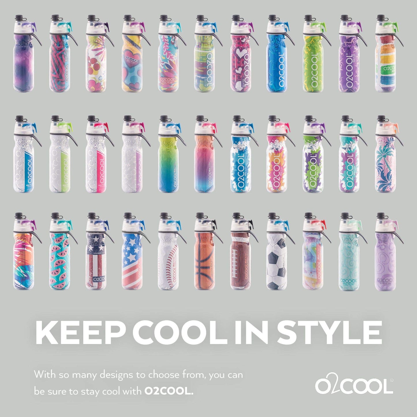 2 Pack 20 oz O2COOL Mist 'N Sip Water Bottles, 2-in-1 Mist and Sip, No-Leak Pull Top Spout, Reusable Sports Bottles, Soccer