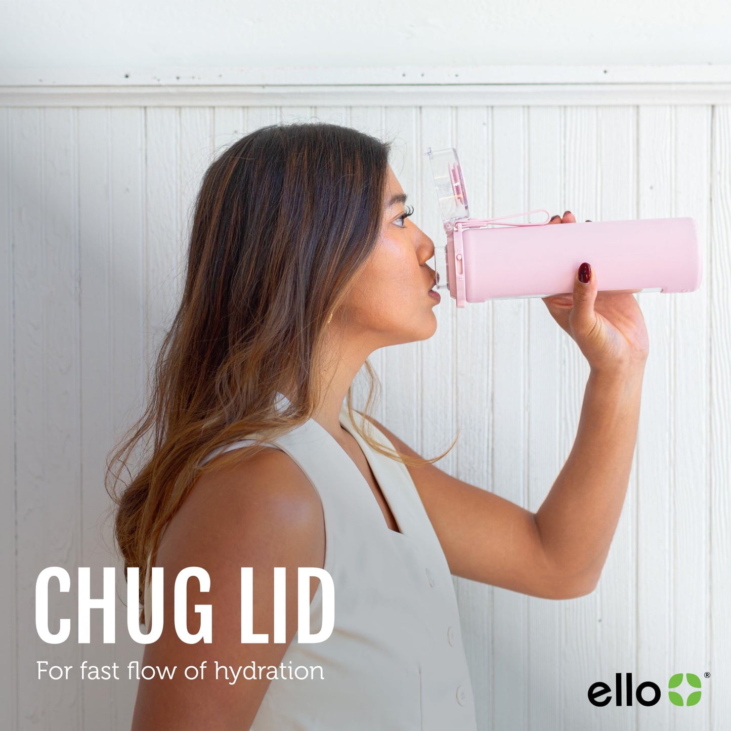 20 oz Ello Syndicate Reusable Glass Water Bottle with One-Touch Leak-Proof Flip Lid, Non-Slip Silicone Sleeve, Carry Loop, BPA-Free, Dishwasher Safe, Cashmere Pink